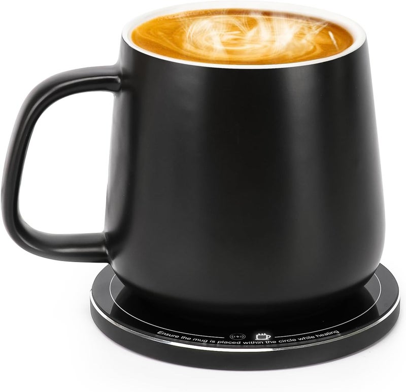 APEKX Warm Cup Coffee Mug Warmer Set - Smart Stable Constant Temperature 131°F, 15W Wireless Charging, 12.8 oz Capacity - Supports USB-C Interface, Automatic Power On/Off Function (4 H). (Black) - Image 1